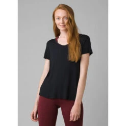 Prana Women's Foundation Short Sleeve Vneck -Active Vibe Shop 1971451 BLACK