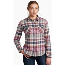 KUHL Women's Tess Flannel Long Sleeve -Active Vibe Shop 8457 Tess Flannel Deep Blush Front 1