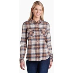 KUHL Women's Tess Flannel Long Sleeve 7 KUHL Women's Tess Flannel Long Sleeve -Active Vibe Shop 8457 tess flannel ls copper front 9307 ps pdp photo