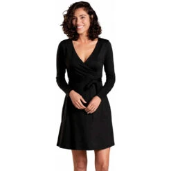 Women's Cue Wrap Long Sleeve Dress -Active Vibe Shop T1771702 Black 1