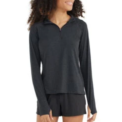 Women's Bamboo Flex Quarter Zip -Active Vibe Shop flex quarter zip heather black women top 1