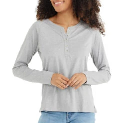 Women's Bamboo Heritage Henley -Active Vibe Shop heritage henley light heather grey women top 1