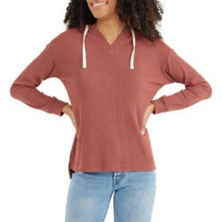 Women's Bamboo Waffle Hoody -Active Vibe Shop waffle hoody rosewood women top 1